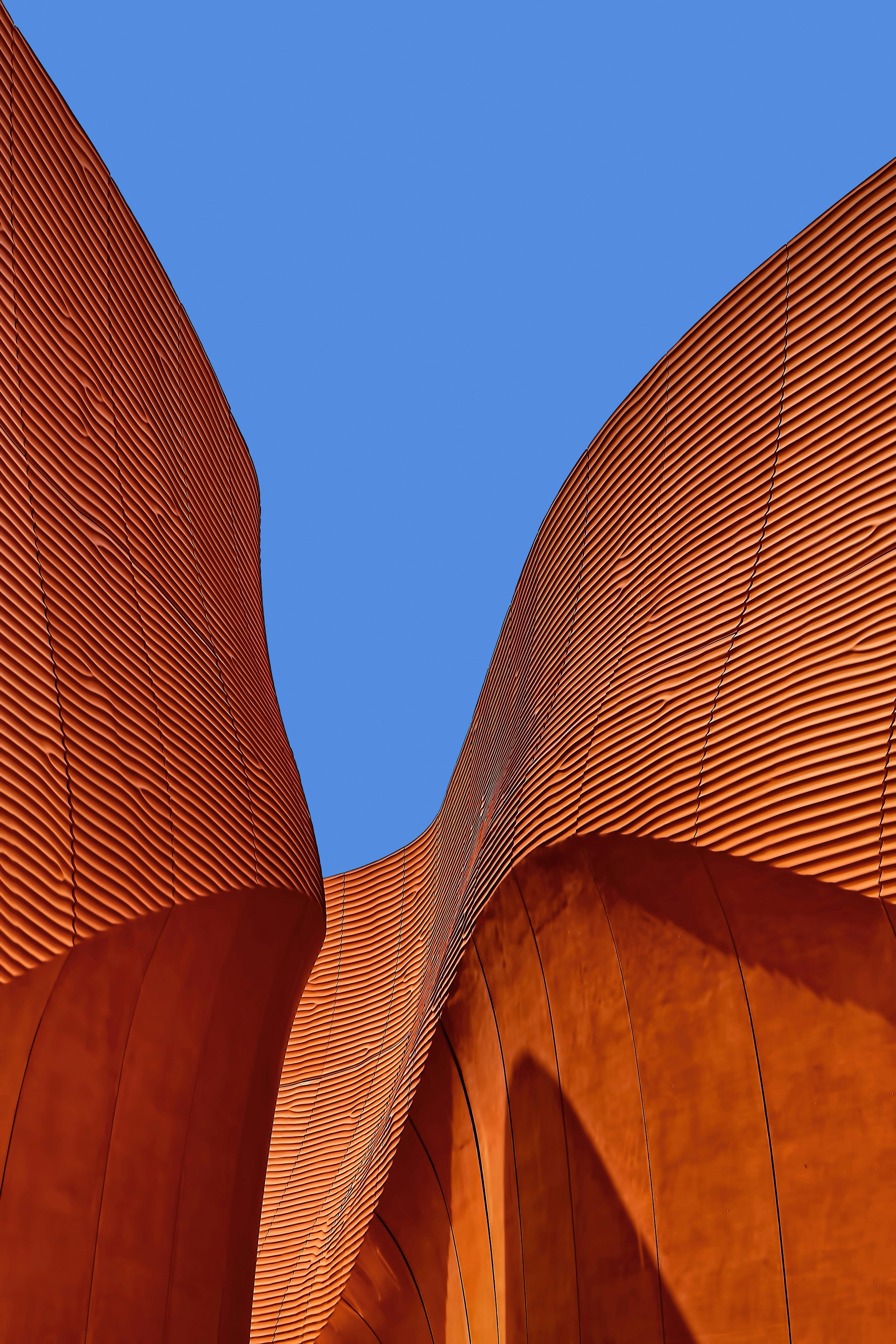 Abstract curved architectural form against a clear sky